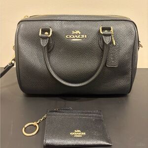 Coach Black Rowan Leather Bag with Gold Accents